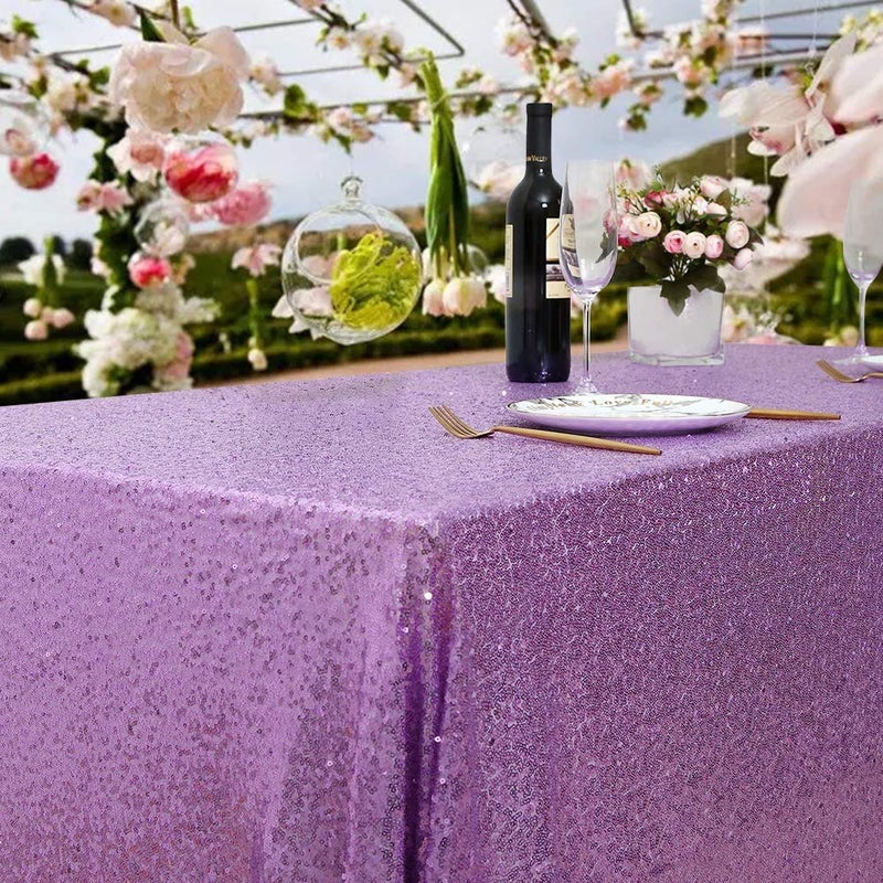 QueenDream Sequin Tablecloth 90"x132" Lavender Party Tablecloth Rectangular Seamless Sequin Table Cloth Overlay Glitter Wedding Birthday Bridal Shower Decoration - Image 2